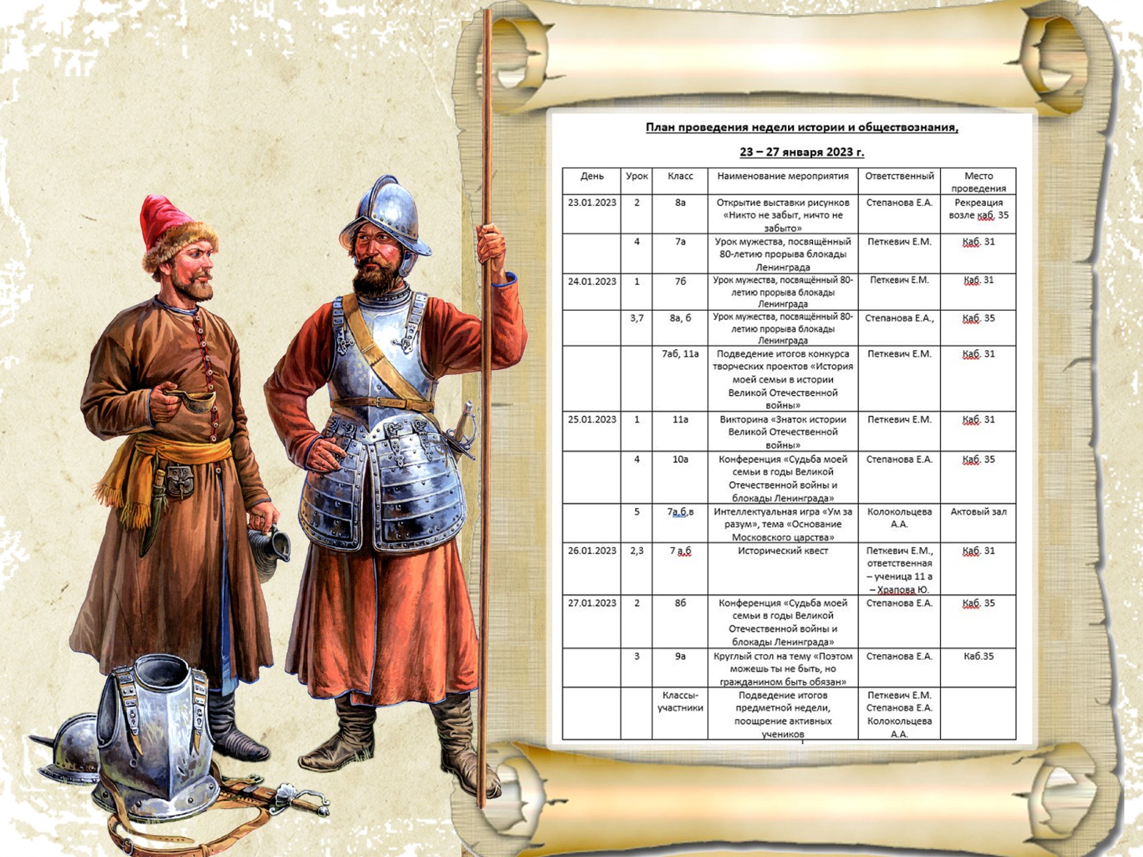 План проведения недели истории в школе истории